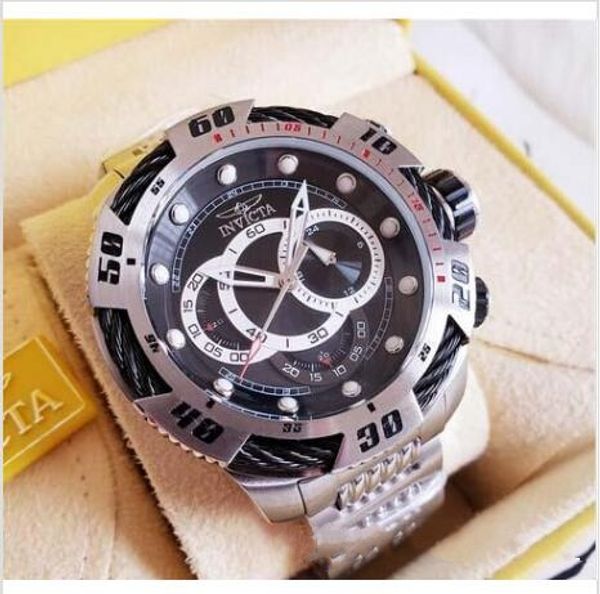 

2019 witzerland co c perfect quality invicta brand large dial 52mm tainle teel chronograph multifunction men 039 quartz watch, Slivery;brown