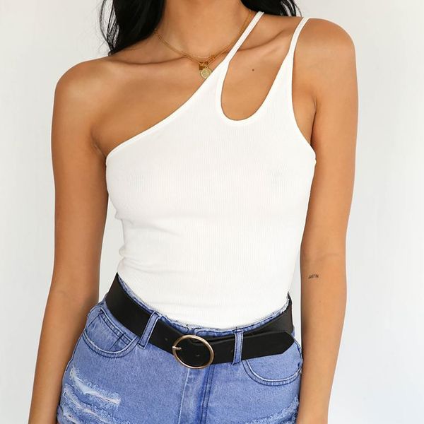 

women's ladies debardeur femme sleeveless solid strapless skew collar tanks t-shirt camisetas mujer manga corta blanca, White