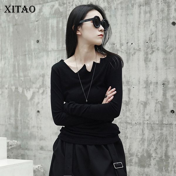 

xitao] 2019 new autumn europe fashion women asymmetrical collar solid color t-shirts female full sleeve pullover tees gwy2393, White