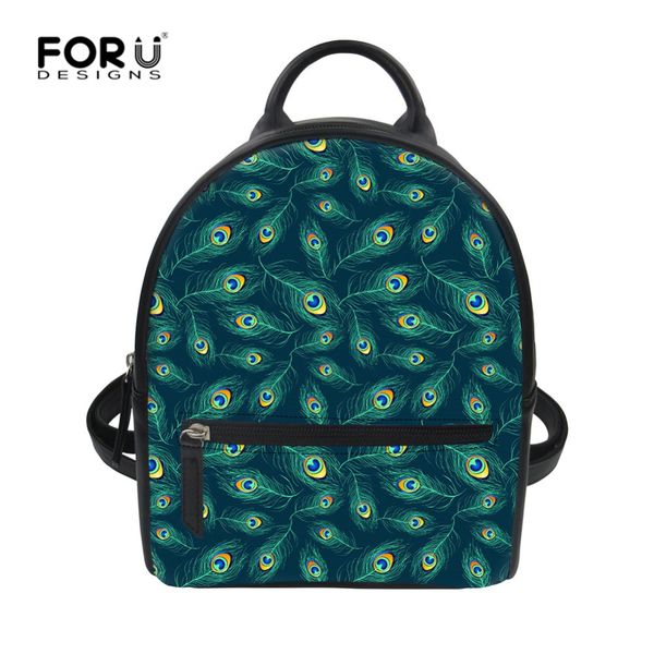 

forudesigns peacock print feather women leather small backpack girl cute back pack backpacks for teenage girl shoulder bag