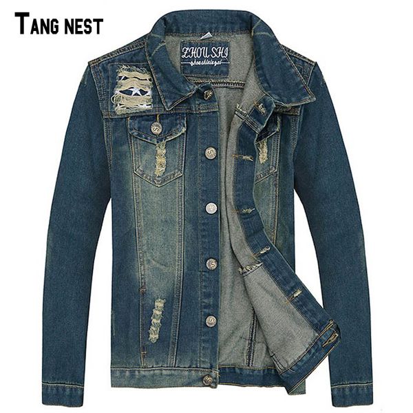 

tangnest brand distressed demin jacket for man slim trending jeans jackets men's single breasted spring fashion jacket mwj1333, Black;brown