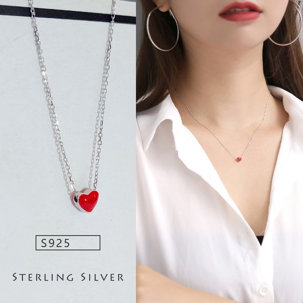 

silver red heart necklaces pendants simple silver choker necklace 925 jewelry for women girl gift wholesale, Golden;silver