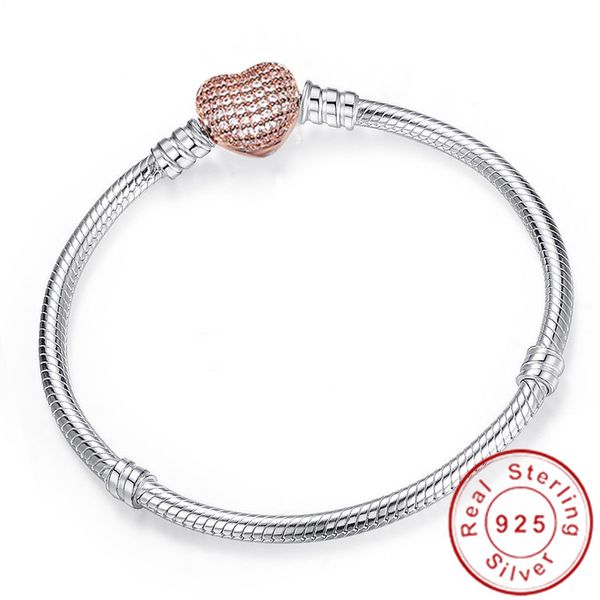 

2019 handmade original 925 sterling silver snake chain bracelet secure heart clasp beads charms bracelet for women diy jewelry, Black