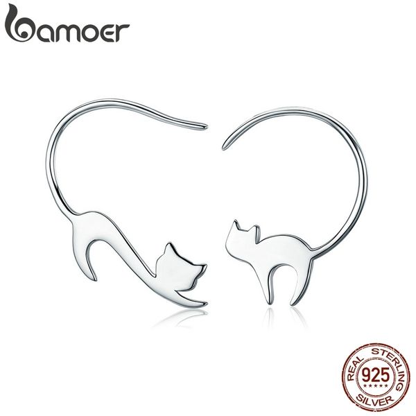

bamoer animal collection 925 sterling silver cute napping little cat drop earrings for women sterling silver jewelry gift sce073