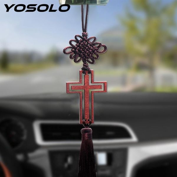 

yosolo car decoration hollow cross tassel christian wood cross decoration car rearview mirror hanging ornaments car-styling