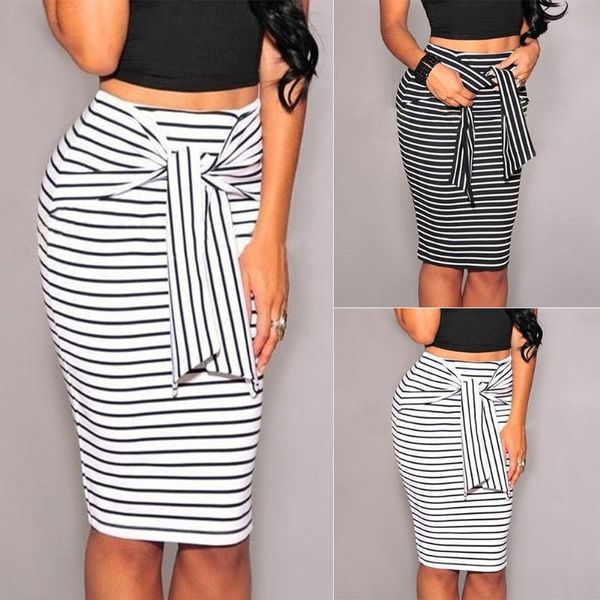 

summer new fashion womens striped skirt high waist pencil skirts bodycon hip bandage skirts slim, Black