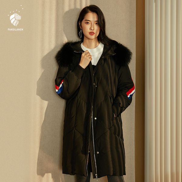 

fansilanen 2019 fashion new arrival autumn/winter womens solid black coat down jackets brands plus loose big size z86404