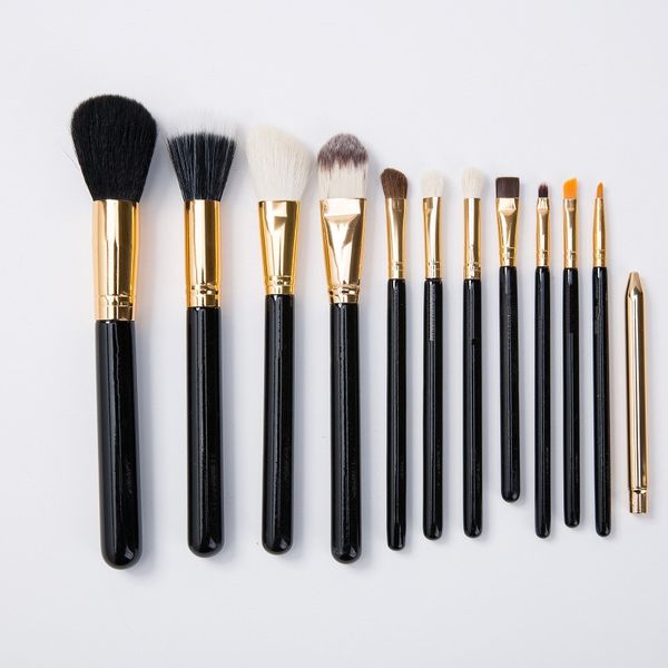 

professional cosmetics makeup brush set 12pcs brushes cosmetic kit leather bag pouch brand make up tool
