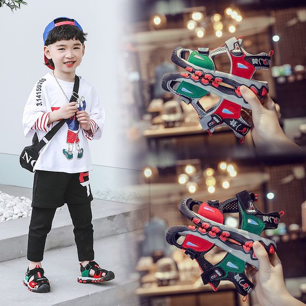 

summer new children sandals boys hollow out beach sandals soft comfortable space mesh kids sandals size 26 to size 36, Black;red