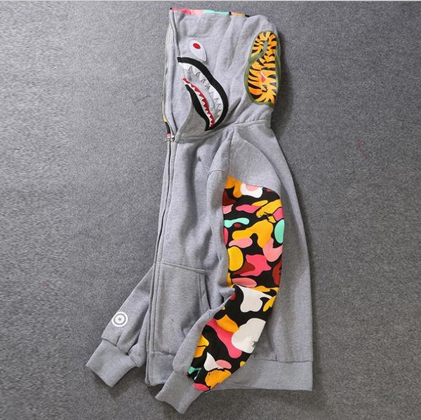 

new men's clothes hoodies jacket gray camouflage shark print men fashion cotton hooded sportswear inner fleece hoody sweatshirt, Black