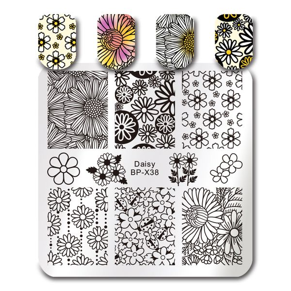 

born pretty daisy floral summer icecream square stamping template sketches animal circus leaf nail stamping polish plates tools, White