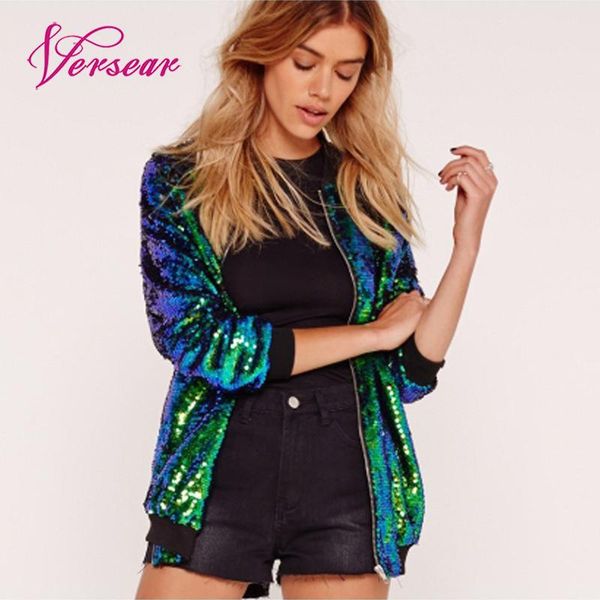 

versear 2019 fashion women sequins coat bomber female jacket zipper streetwear casual glitter outerwear autumn jaqueta feminina, Black;brown