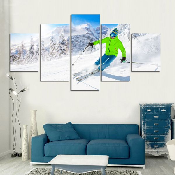 

5panel mountains snow skiing sports inspirational motivational poster fabric silk poster print great pictures on the wall for gift