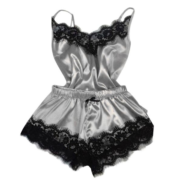 

sleep wear lingerie women's sleepwear satin set lace pyjamas sleeveless cute cami silk satin babydoll v-neck pijama mujer, Black;red