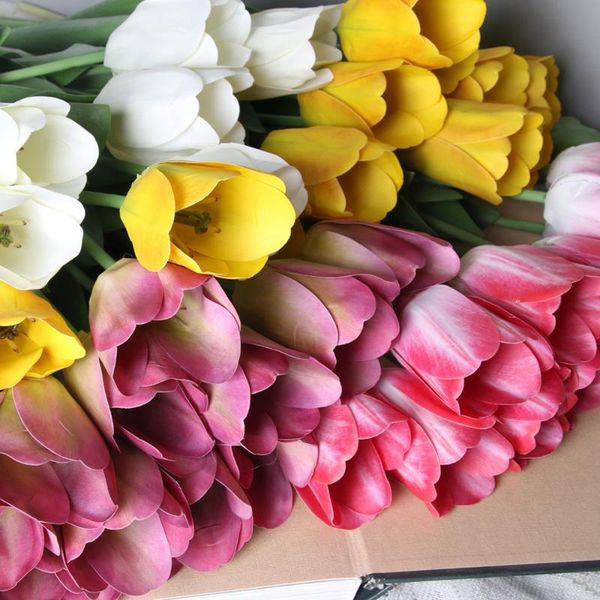 

decorative flowers & wreaths 1 pcs artificial tulip flower false hand made cloth head branch with green leaf wedding bouquet fake