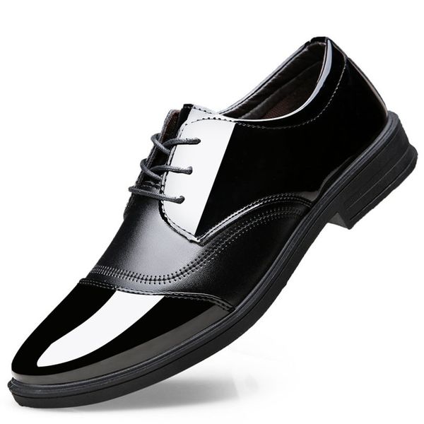 

pu leather men oxfords shoes casual business office formal lace up pointed toe dress shoes wedding party shoes, Black