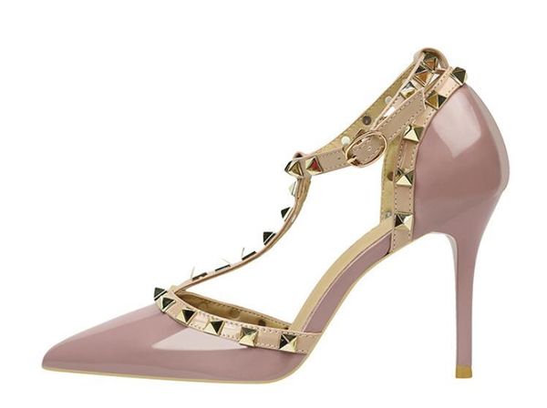 

american tailors rivets girls pointed shoes dance shoes wedding shoes double straps sandals, Black