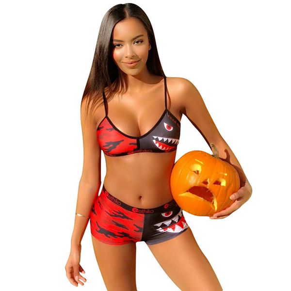 

женщины ethika купальники tie бюстгальтер + шорты 2 шт комплект летний бассейн короткие штаны etws2 лоскутная shark camo купальник дизайнера, Gray