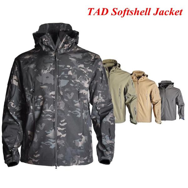 

tad softshell fleece jacket camping hiking windbreaker outdoor waterproof hunting camouflage jacket men clothes, Blue;black