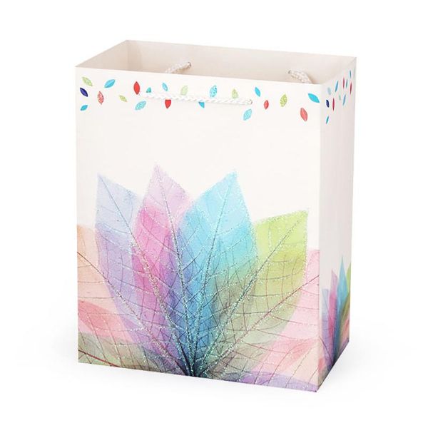 

5pcs/lot color leaf birthday gift bag white cardboard tote bag for party gift wrapping paper decoration
