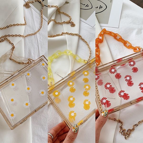 

2020 women's acrylic printed daisy shoulder cosmetic shoulder small square cosmetic small square bag case bag