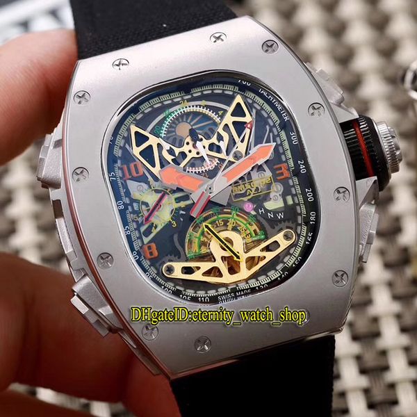 

7 colour new rm 50-02 acj skeleton tourbillon dial japan miyota automatic rm50-02 mens watch silver case nylon leather strap sport watches, Slivery;brown