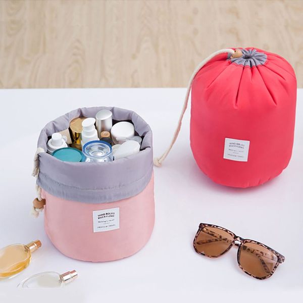 

round drawstring cosmetic bag beauty makeup toiletries organizer with 3 slots multifunction storage accessories for trip