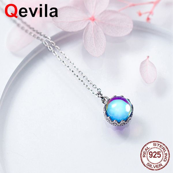 

qevila new 45mm aurora pendant necklace halo crystal gemstone s925 silver scale light necklace for women elegant jewelry gift