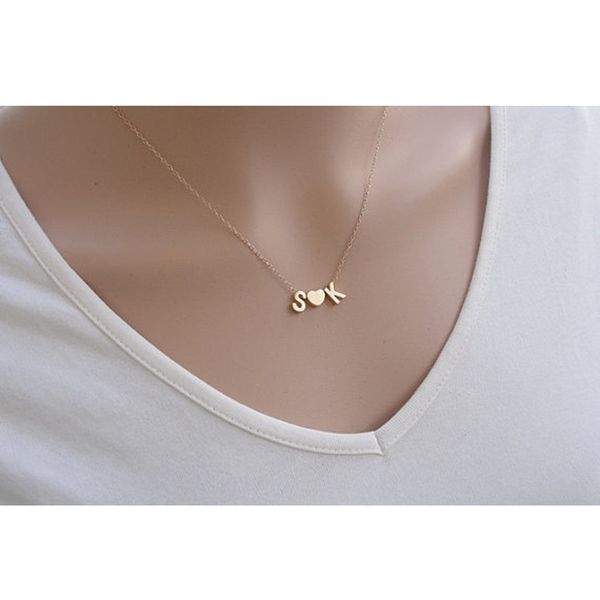 

3pcs/set custom select letter personalized initial name love heart necklace couple pendant charm jewelry letter chain love gift, Silver
