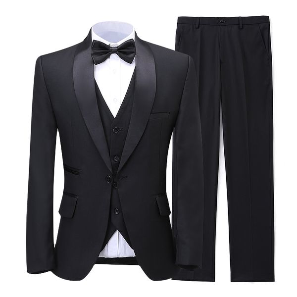 Ternos Custom Made Preto Homens de ternos de casamento para homens Prom Party Slim Fit noivo smoking para homens (Jacket + Vest + Pant)