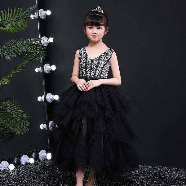 

summer new 2019 girls evening in the big children's wedding dress skirt korean version of the fluffy dress children's, Red;yellow