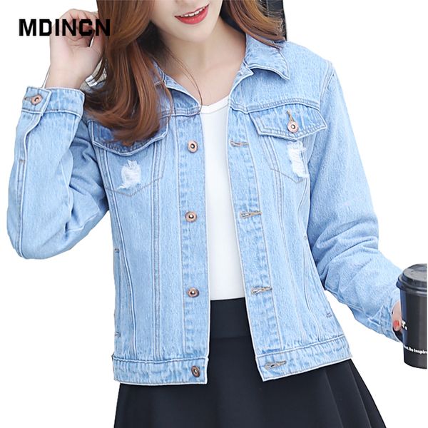 

mdincn women denim jacket autumn and winter vintage cropped short denim coats long-sleeve slim jeans coat, Black;brown