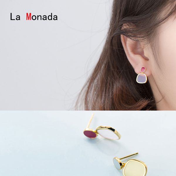 

la monada fine minimalist korean drop earrings jewelry silver women earrings asymmetrical candy 925 silver jewelry woman, Golden;silver