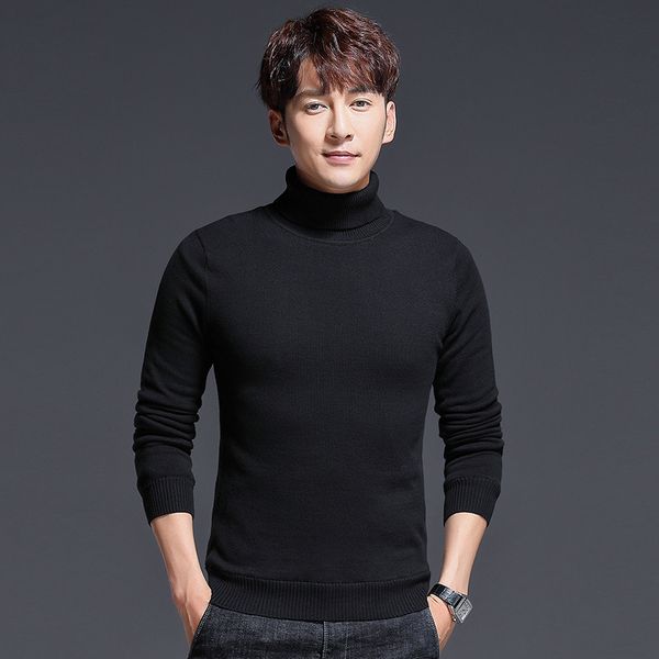 

mrmt 2019 brand new autumn men's sweaters long-sleeved pure color high-necked for male sweater, White;black