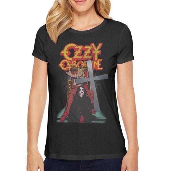 

fashion womens ozzy osbourne cross heavy metal black round neck t shirt cool friends shirts head blood magnetic tape music lyrics for, White