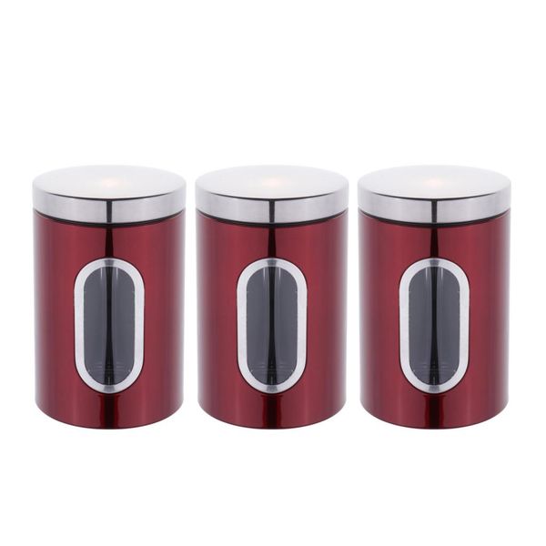

3-pack 1.5l tea tin canisters boxes with airtight lids -11 x 16.5cm - for pills case, loose tea, sugar and coffee - red