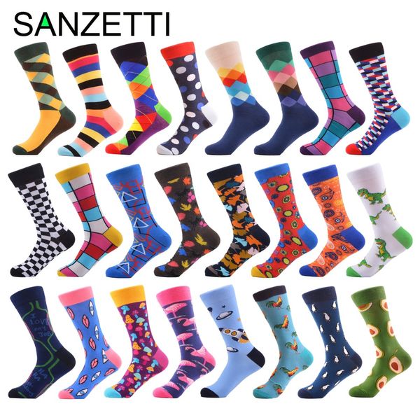 

sanzetti 1 pair 2019 colorful men's dinosaur avocado pattern combed cotton socks novelty dress casual crew wedding socks, Black