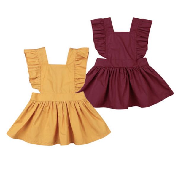 

toddler baby girls cute ruffled sundress backless baptism party pageant dress fashion sleeveless dress, Red;yellow