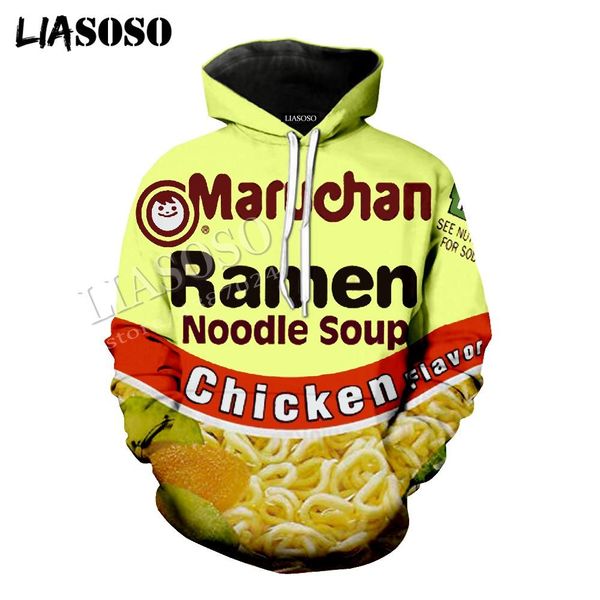

liasoso latest 3d print cozy polyester sportswear creative ramen noodle soup chicken flavor men women zipper hoodie cx641, Black