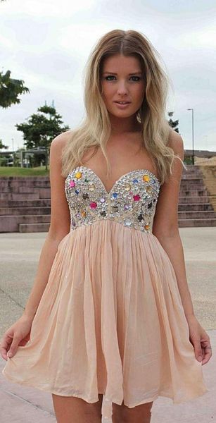 Doce colorido cristal champanhe curta vestidos de baile 2019 tubulações sem alças abertas traseira traseira barato barato vestido de regresso a vestido de formatura vestidos de noite