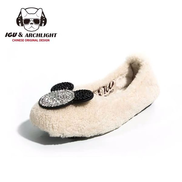 

igu 2019 new arrival heart-shaped wool women slippers warm plush winter fur slippers soft indoor shoes flat with home, Black