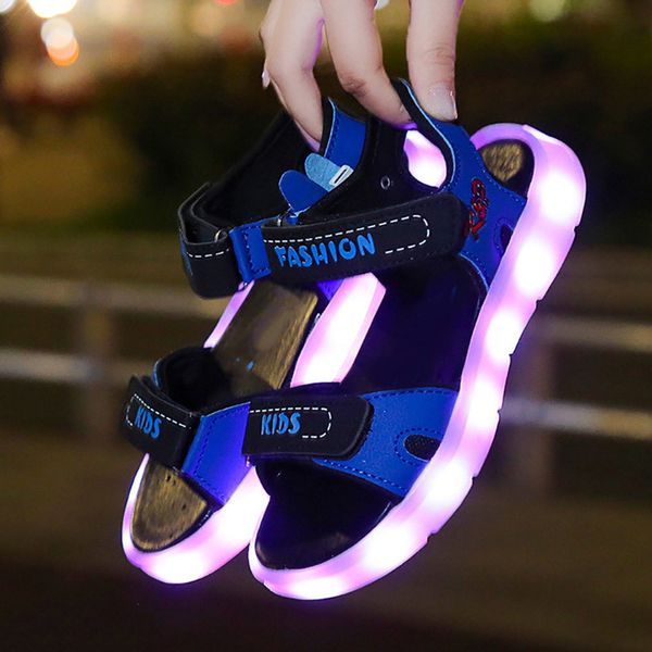 

summer toddler kids sport boys girls baby sandals led luminous shoes sneakers casual comfortable led shoes t200411, Black;red
