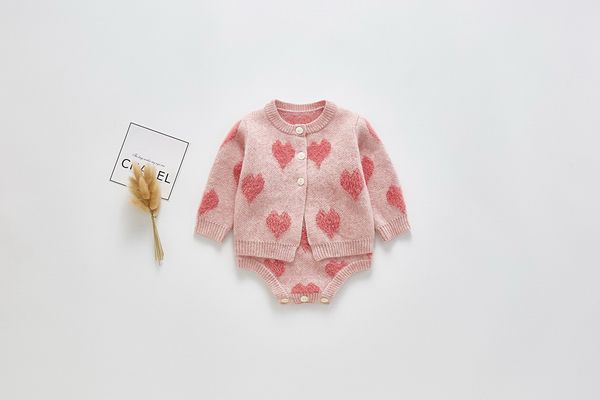 

love heart baby girl sets 2020 valentine day pink long sleeve sweater coat +romper cute outfits kids clothes 0-3 years e93001, Blue