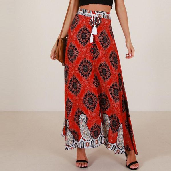 

summer women boho high waist skirt casual floral long skirt jupe longue boheme pleated skirts womens faldas mujer moda 2020, Black