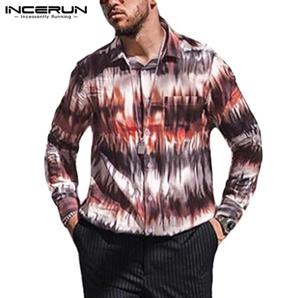 

incerun 2019 fashion printed men's shirt lapel chic street long sleeve casual camisa masculina button brand hawaiian shirts men, White;black