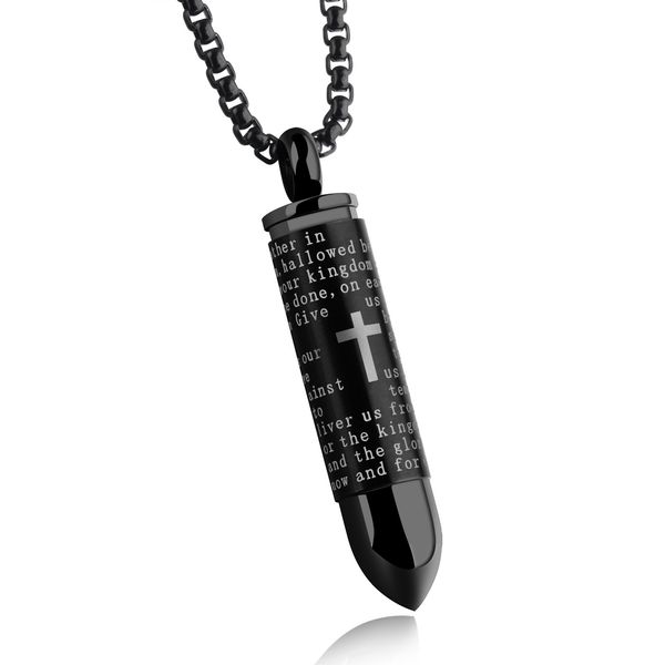 

wholesale- luxury unscrewed paper holder religious cross cool bullet design stainless steel men pendant necklace, Silver