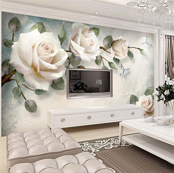 

new european wallpaper white rose flower mural custom p wallpapers living room wall paper 3d papel pintado pared rollos papel de parede