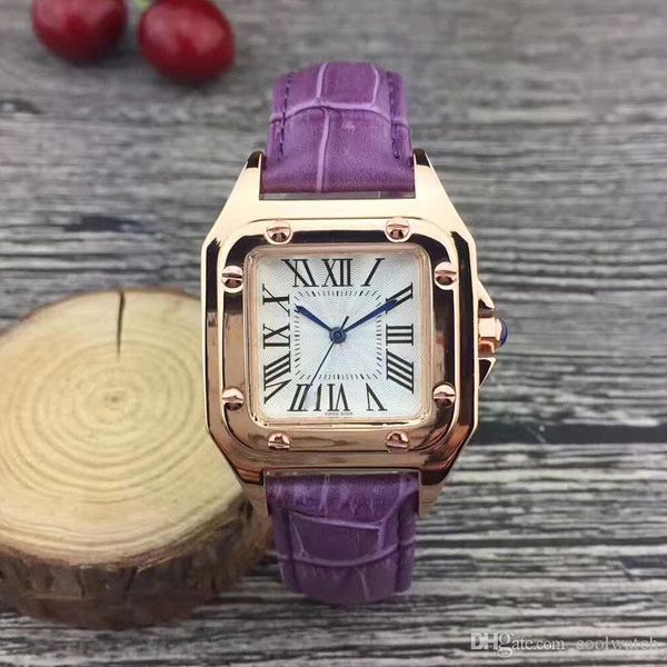 

золото случайные женские часы роскошные 32 мм квадратный циферблат кожаный ремешок платье кварцевые наручные часы для дамы девушка женский л, Slivery;brown