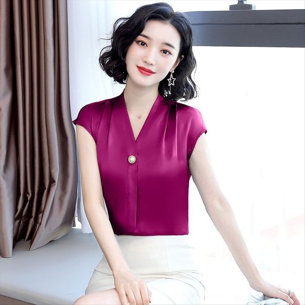 

2020 silk short-sleeved t- women's v-neck hua ge di love summer shirt clothes base shirt loose t-shirt, White