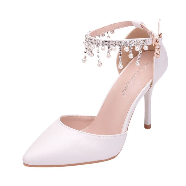 

wedding shoes women's ladies fashion crystal pointed toe thin high heel sandals shoes dropshipping chaussures de mariage, Black